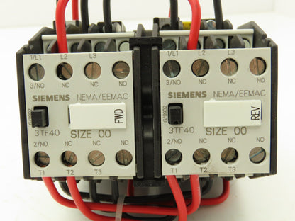 Siemens CRL0F4022K1 Reversing Motor Starter Sz 00 NEMA 9A 600V Coil 120V 2NO 2NC