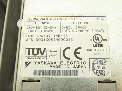Yaskawa SGDH-15DEY12 ServoPack Servo Drive 3Ph 480V In 2Hp 480V 5.4A 3Ph Out