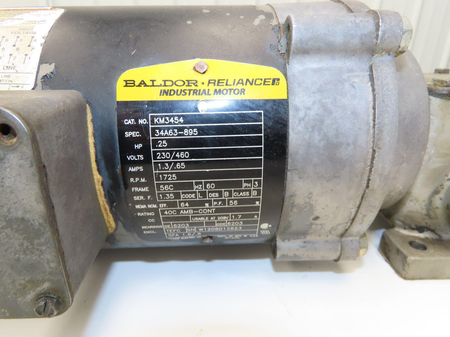 Baldor KM3454 Offset Inline AC Gearmotor 144:1 Ratio 1/4Hp 12rpm 460V 3Ph 56C
