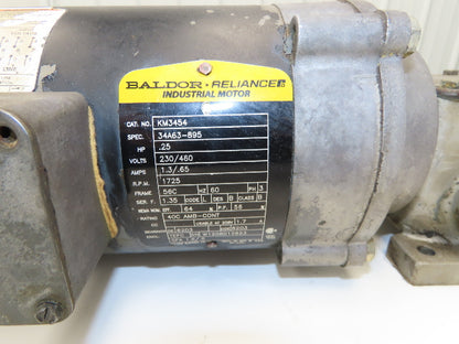 Baldor KM3454 Offset Inline AC Gearmotor 144:1 Ratio 1/4Hp 12rpm 460V 3Ph 56C