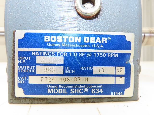Boston Gear F72410SB7H Worm Gearbox 10:1 Reducer 3Hp 175rpm 143TC Dual Shaft