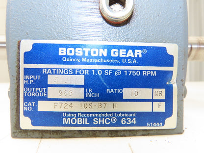 Boston Gear F72410SB7H Worm Gearbox 10:1 Reducer 3Hp 175rpm 143TC Dual Shaft