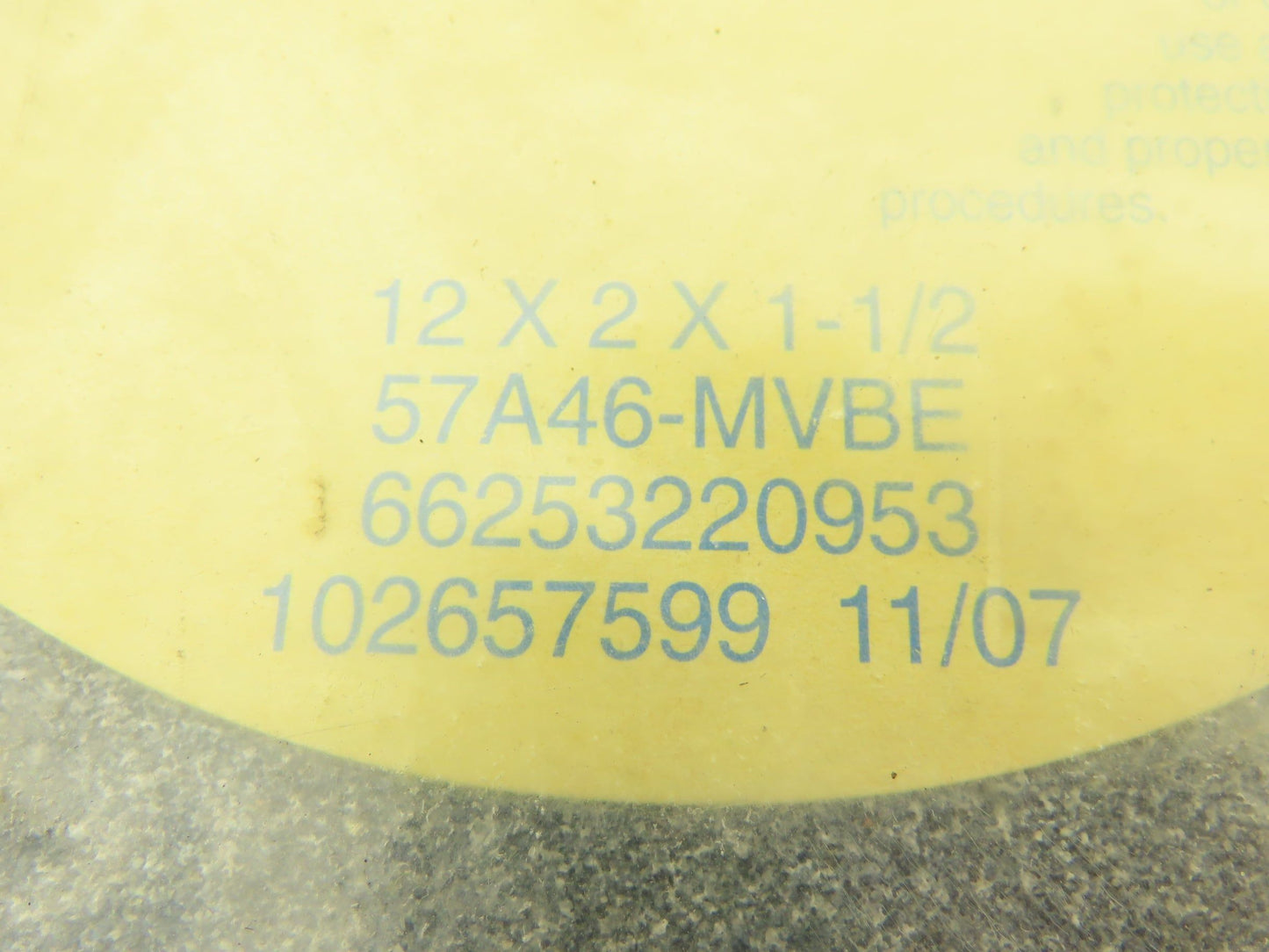 Norton 66253220953 Grinding Wheel 12x2x1-1/2" 2710 RPM  57A46-MVBE