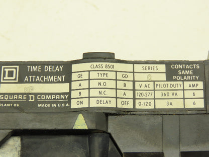 Square D 8501 KP Time Delay Attachment Off-Delay 1NO 1NC