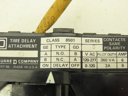 Square D 8501 KU Time Delay Attachment On-Delay 1NO 1NC