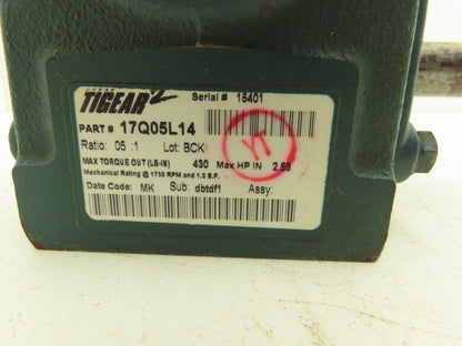 Dodge 17Q05L14 Tigear 2 Worm Gear Box Speed Reducer 5:1 Ratio 7/8" LH C-Face