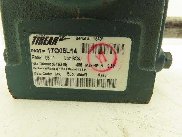 Dodge 17Q05L14 Tigear 2 Worm Gear Box Speed Reducer 5:1 Ratio 7/8" LH C-Face