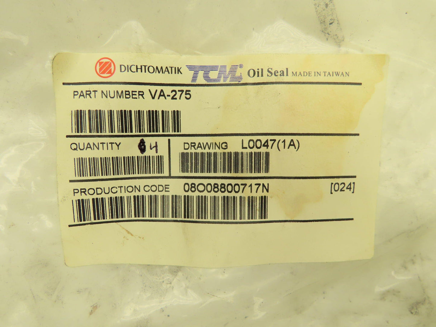 Dichtomatik VA-275 10.925 Nominal Shaft Diameter NBR Buna V-Ring Lot of 4