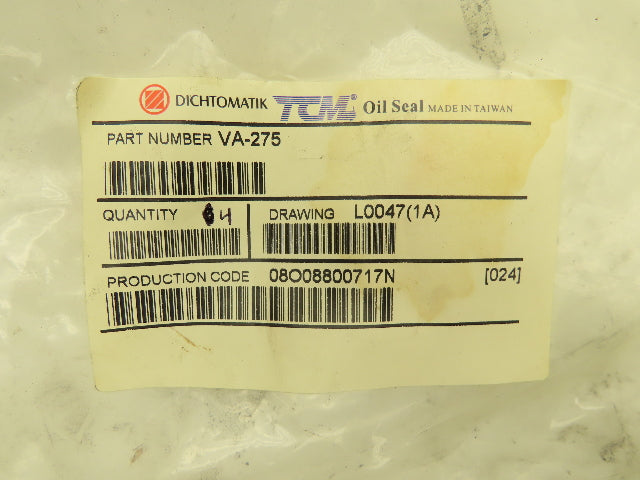 Dichtomatik VA-275 10.925 Nominal Shaft Diameter NBR Buna V-Ring Lot of 4