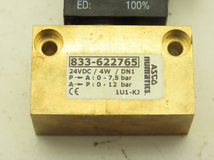 ASCO Numatics 833-622765 Pneumatic Solenoid Valve 24VDC 4W 174 psi