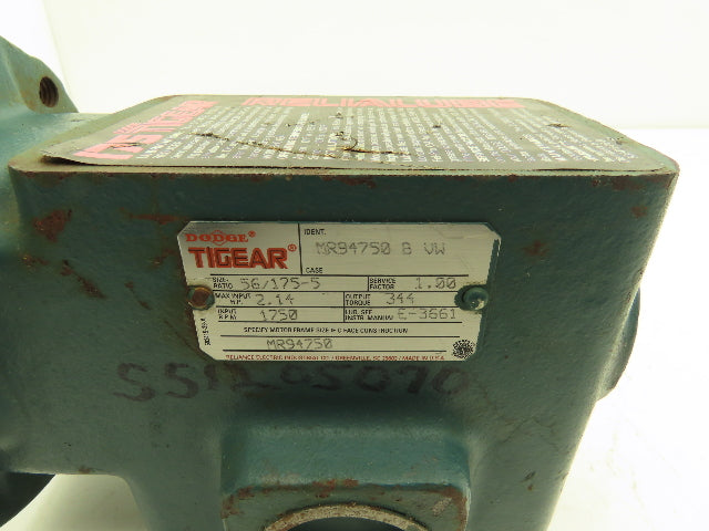 Dodge MR94750 Tigear Worm Gearbox 5:1 350RPM Reducer 2.14HP 56C LH Output