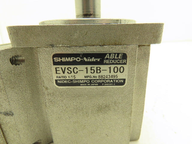 Shimpo-Nidec EVSC-15B-100 Gearbox 15:1 Reducer For Servo Motor 3/4" Output