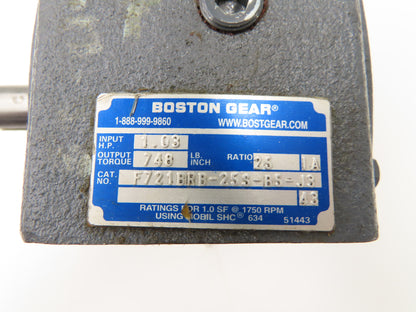 Boston Gear F721BRB-25S-B5-J3 Worm Gearbox 25:1 Reducer 1Hp 70rpm 56C LH