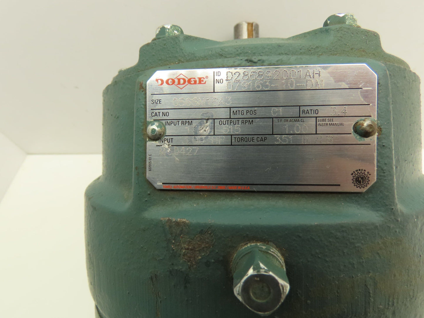 Dodge 079163-10-DM Gearbox 3.4:1 Speed Reducer 3HP 515rpm 56C Inline Gear Box