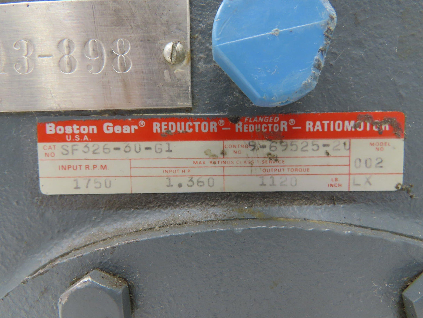 Boston Gear SF326-30-G1 Worm Gearbox 30:1 Reducer 1Hp 58rpm 143TC Hollow Shaft