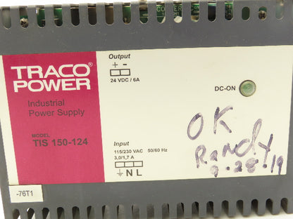 Traco TIS 150-124 Industrial Power Supply 24VDC 6A Output 6A 115-230VAC Input