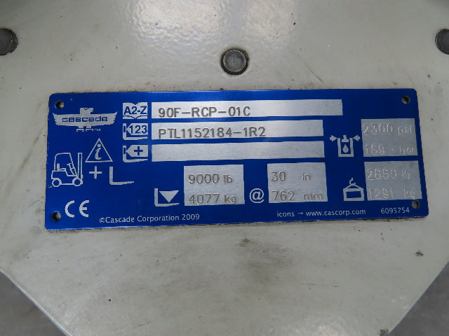 Cascade 90F Paper Roll Clamp 9000LB Fork Lift Truck Clamping Attachment Class 4