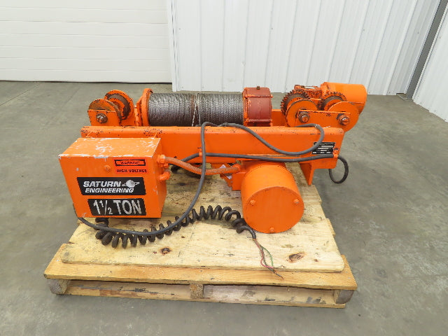 Saturn Engineering 1 1/2 Ton Electric Cable Hoist 25' Lift 20 FPM Trolley 460 V