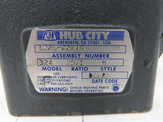 Hub City 324 Worm Gearbox 25:1 Reducer 70rpm 143TC LH Output Style B 0220-62876