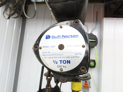 Coffing Duff-Norton 1000 Lb 1/2 Ton Pneumatic Air Chain Hoist 15' Lift Pendant