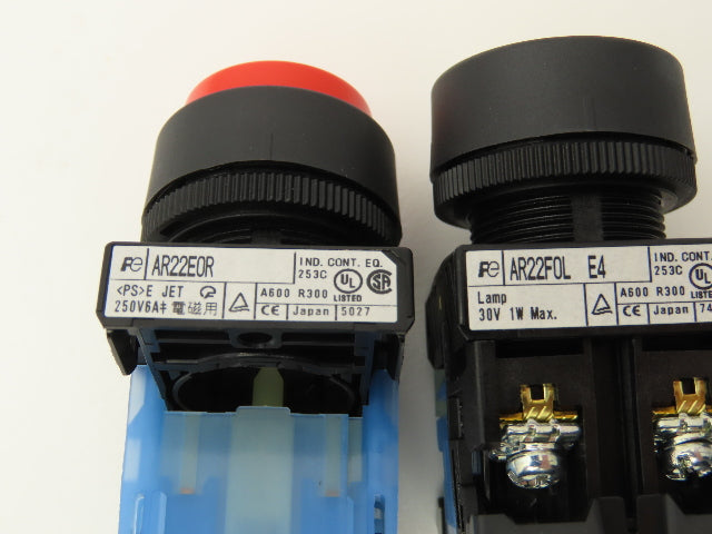 Fuji Electric Pushbutton Red Yellow Momentary 22mm 250V 6A Lot of 8