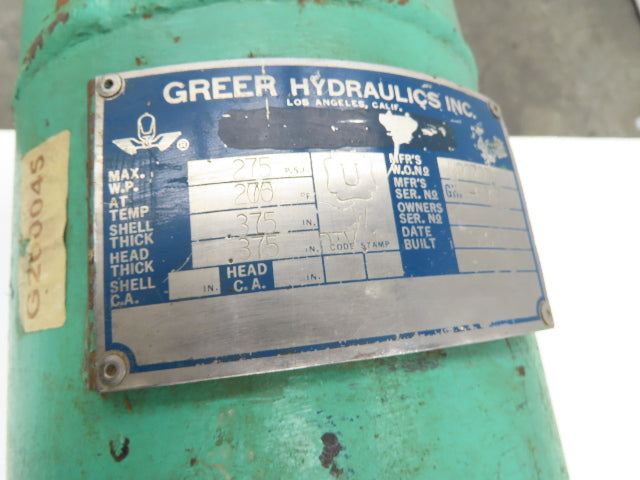Greer Hydraulics SurgeKushon Accumulator 10 Gal 275 PSI 3" Flange 51"OAL
