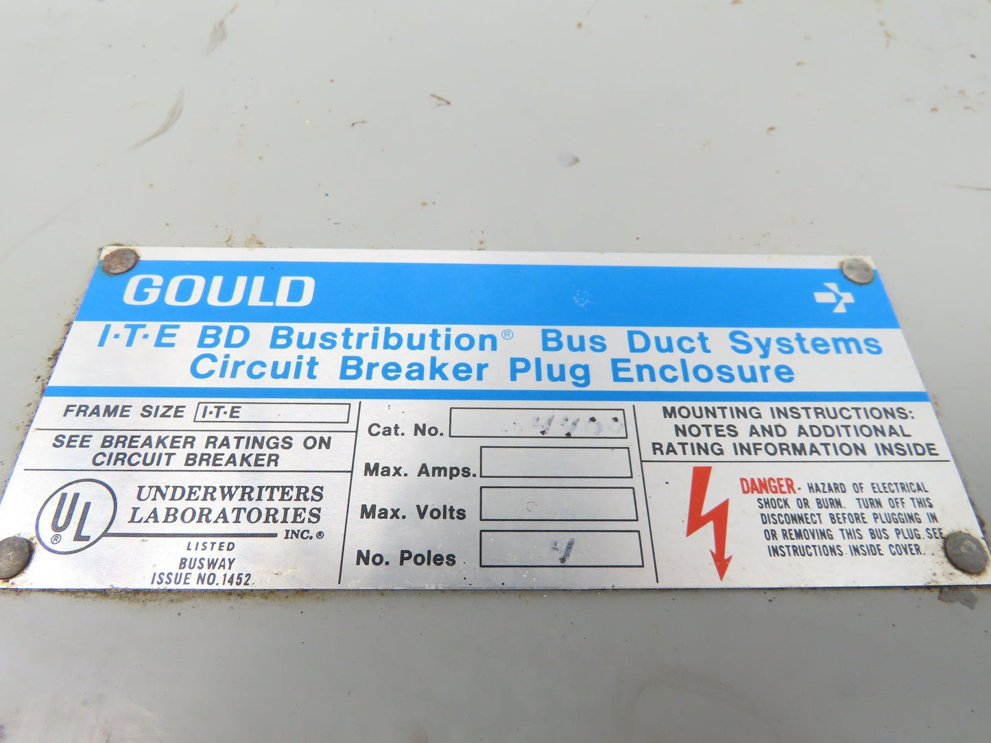 Gould BDJK4400 ITE BD Busway Bus Plug Disconnect 400A Breaker 600V 3P