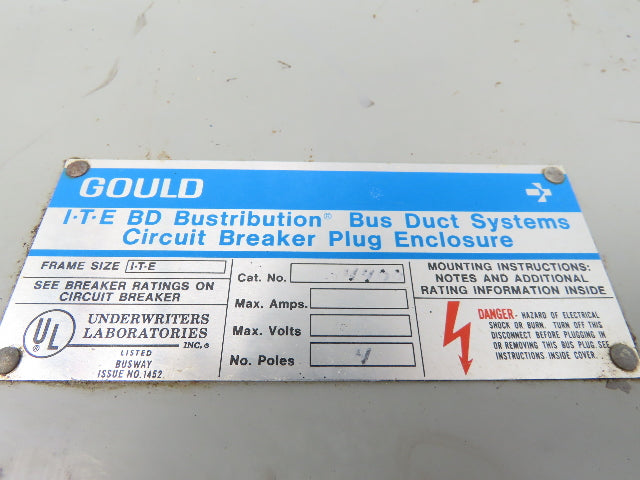 Gould BDJK4400 ITE BD Busway Bus Plug Disconnect 400A Breaker 600V 3P