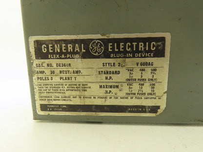 General Electric DE361R GE Flex Bus Plug 30 Amp 600 Volt Fused Disconnect