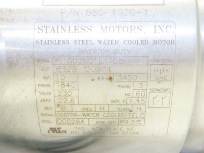 Stainless Motors PI1G02N01E1TOBI AC Washdown Motor 10Hp 3450rpm 230V 3ph 184C TE