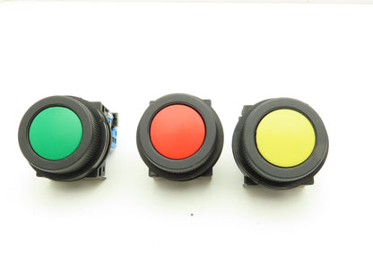 Fuji Electric Pushbutton Switch Red Yellow Green Momentary 30mm 250V 6A Lot of 6