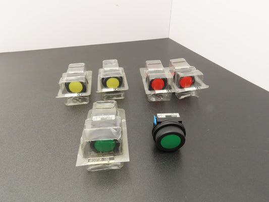 Fuji Electric Pushbutton Switch Red Yellow Green Momentary 30mm 250V 6A Lot of 6