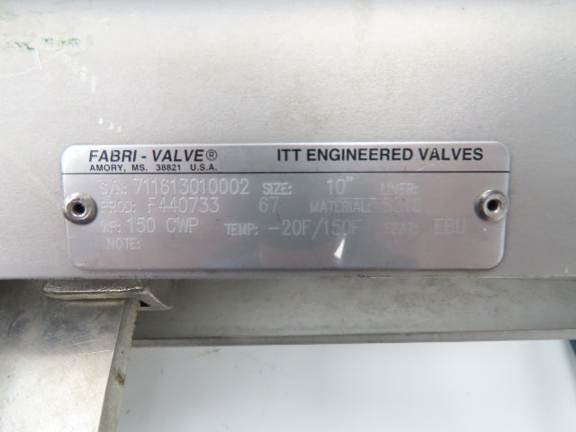 Fabri-Valve C67 10" Stainless Knife Gate Valve Rising Stem Lug Style *Bad Seal*