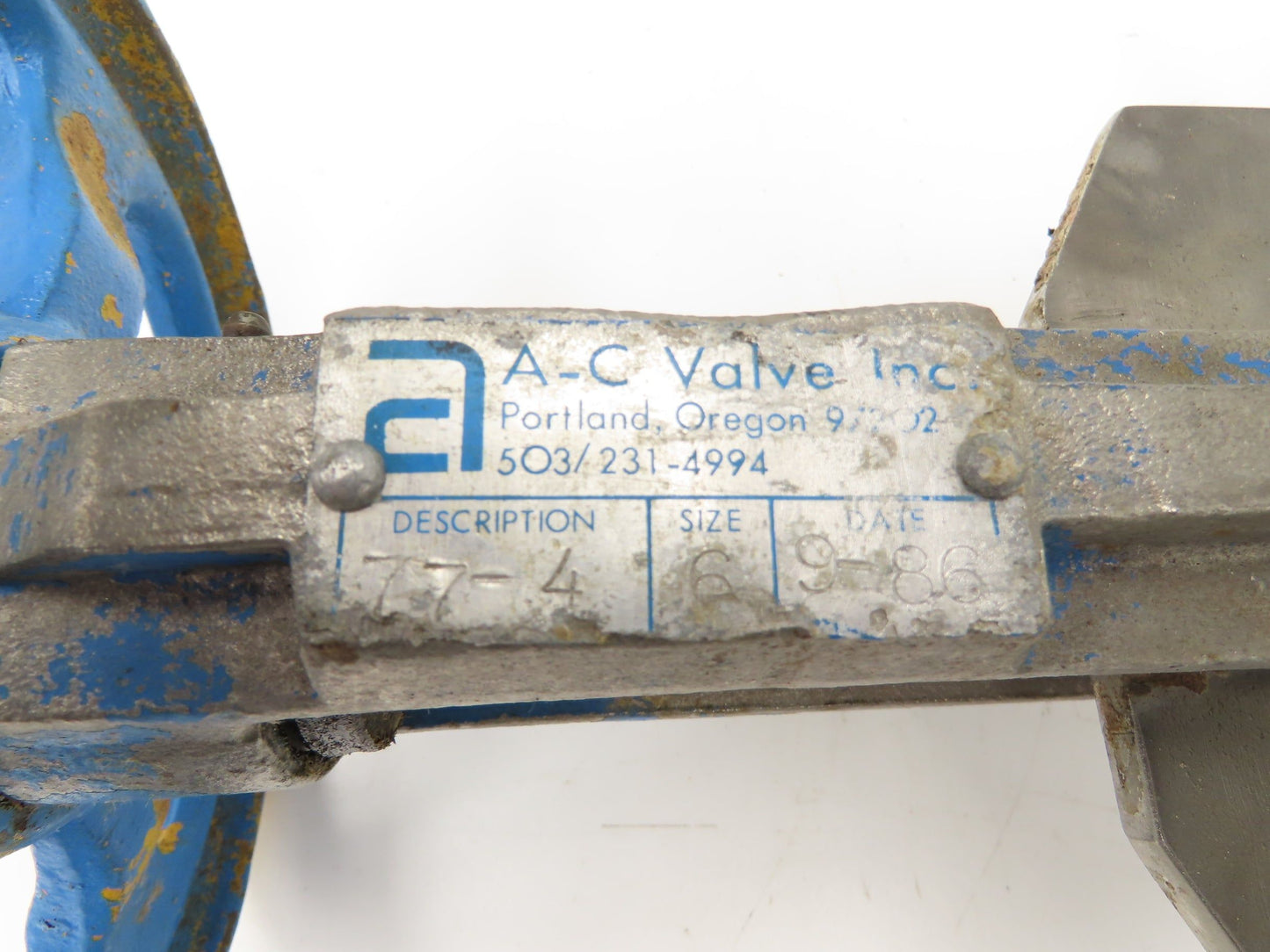 A-C Valve Inc 6" Stainless Knife Gate Valve Lug Style Rising Stem *Bad Seal*