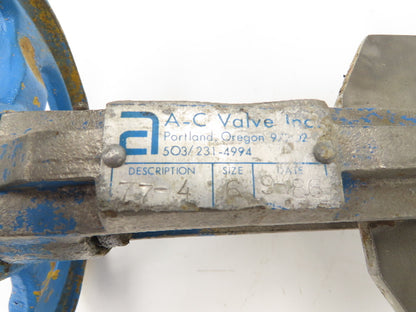A-C Valve Inc 6" Stainless Knife Gate Valve Lug Style Rising Stem *Bad Seal*