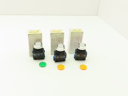 Idec ABW110-G ABW110-Y Pushbutton Switch Green Yellow 22mm 600V 10A Lot of 3