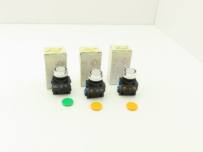 Idec ABW110-G ABW110-Y Pushbutton Switch Green Yellow 22mm 600V 10A Lot of 3