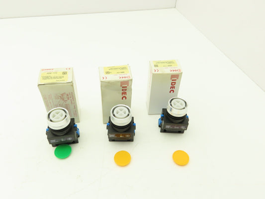 Idec ABW110-G ABW110-Y Pushbutton Switch Green Yellow 22mm 600V 10A Lot of 3