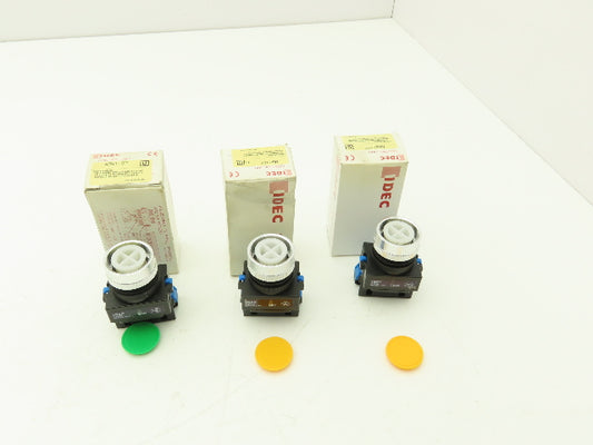 Idec ABW110-G ABW110-Y Pushbutton Switch Green Yellow 22mm 600V 10A Lot of 3