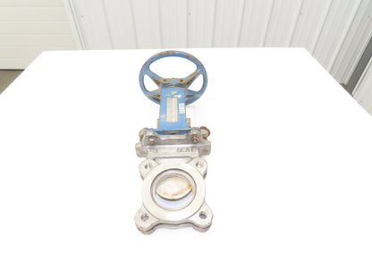 DeZurik Fig. 824 3" Stainless Knife Gate Valve Lug Style Rising Stem Metal Seat