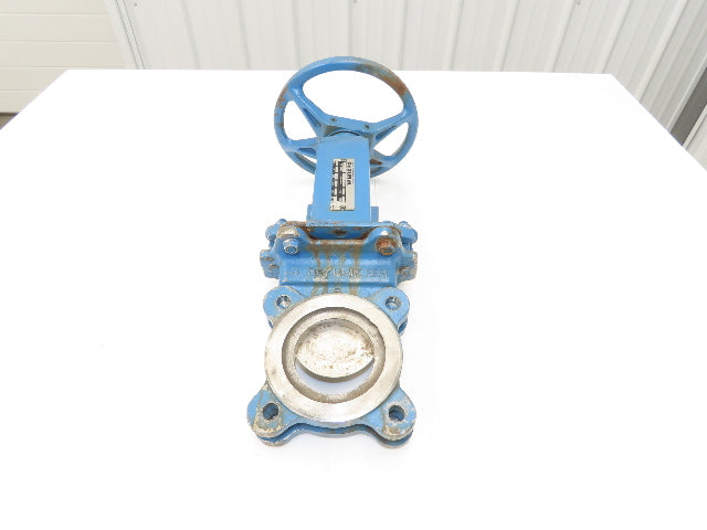 DeZurik Fig. 827 3" Stainless Knife Gate Valve Lug Style Rising Stem Metal Seat