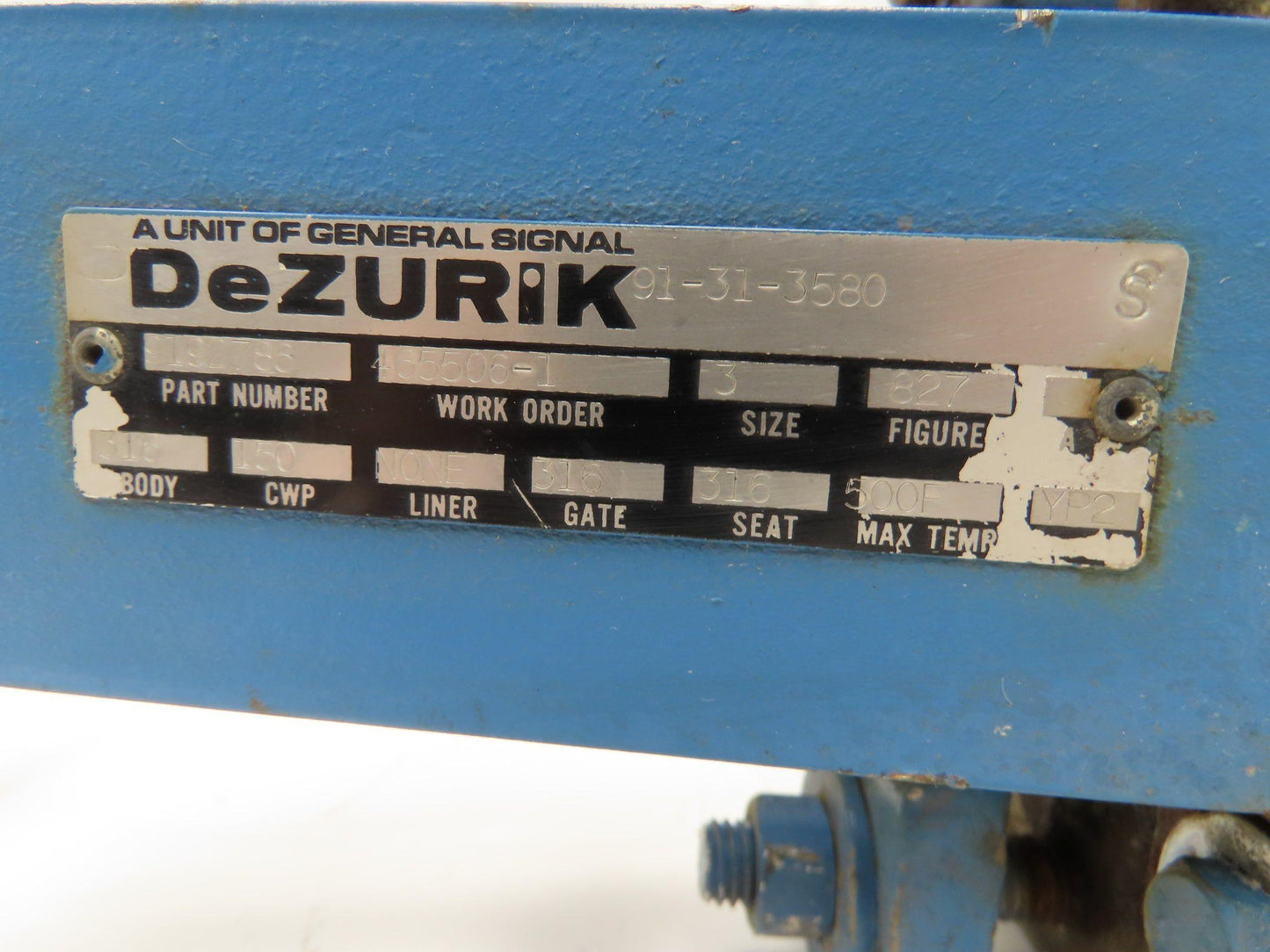 DeZurik Fig. 827 3" Stainless Knife Gate Valve Lug Style Rising Stem Metal Seat