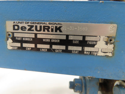 DeZurik Fig. 827 3" Stainless Knife Gate Valve Lug Style Rising Stem Metal Seat