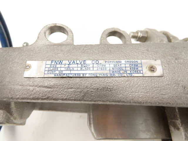 FNW 65BM 3" Stainless Knife Gate Valve V-Port Rising Stem Metal Seat