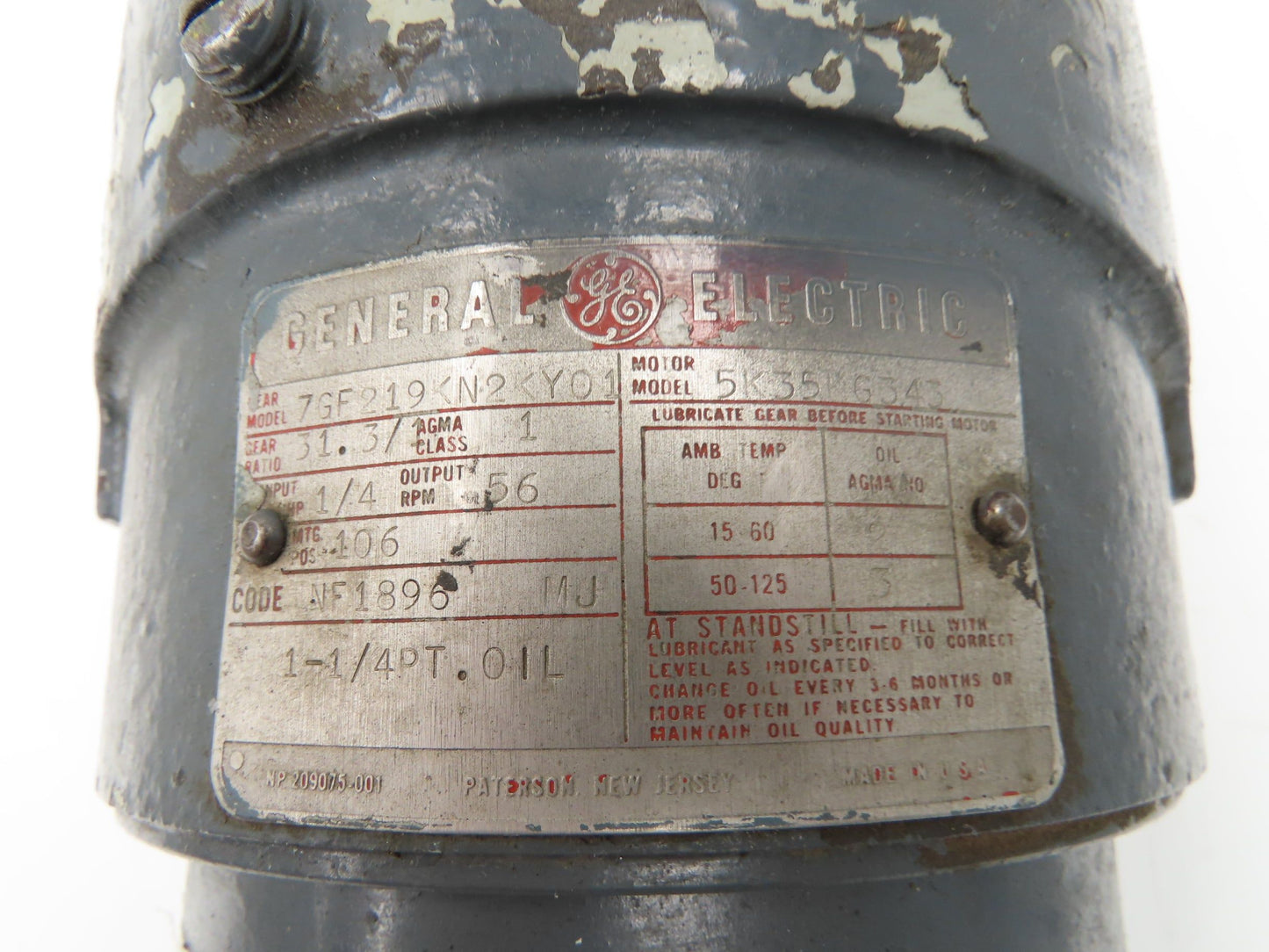 GE General Electric 5K35KG343 Inline Gearmotor 31.3:1 Reducer 56rpm 460V 3PH