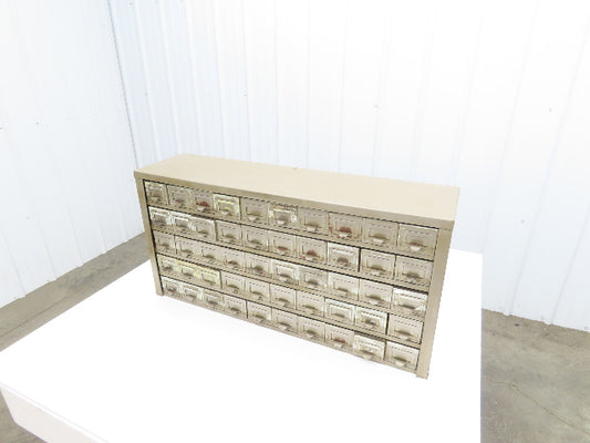 Vintage Industrial Storage Cabinet 50 Drawer Unit Finger Pull Metal 36x9x18"