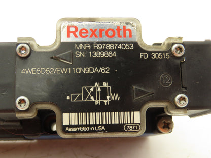 Rexroth 4WE6D62/EW110N9DA/62 Hydraulic Directional Solenoid Valve 110/120V