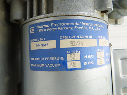 Thermo Environmental 3616 Regenerative Blower Vacuum Pump 1Hp 115/230v 1ph 92CFM