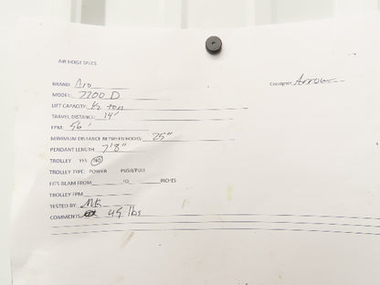 Aro 7700D 1/2 Ton 1000 LB Pneumatic Air Chain Hoist 14' Lift 7'8" Pull Chain