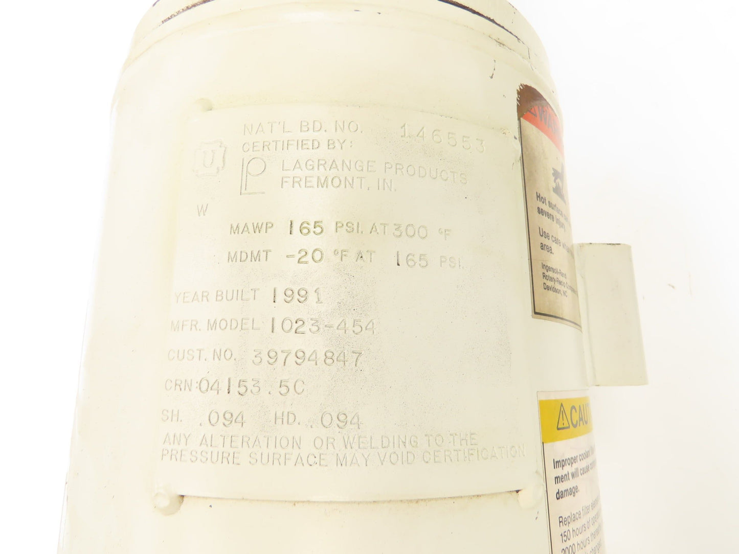 Ingersoll Rand Screw Air Compressor Air/Oil Separator Tank 5 Gallon 165 PSI